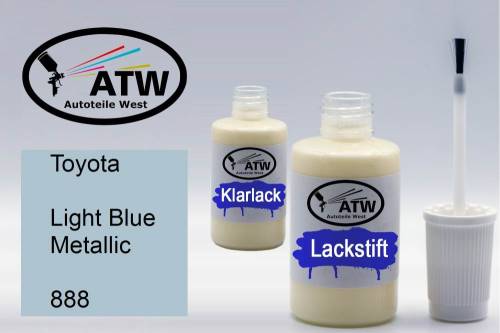 Toyota, Light Blue Metallic, 888: 20ml Lackstift + 20ml Klarlack - Set, von ATW Autoteile West.